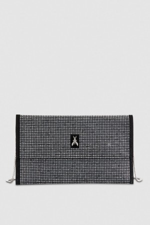 Patrizia Pepe Clutch Bag With Rhinestones And Shoulder Strap Mustat | PJZ926317