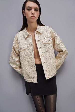 Patrizia Pepe Denim And Rhinestone Jacket Valkoinen | TJQ371852