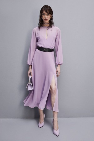 Patrizia Pepe Double-breasted-effect Dress With Soft Sleeves Violetit | RGQ207861