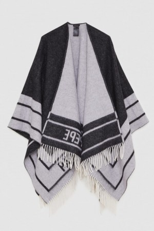 Patrizia Pepe Double-faced Fringed Poncho Mustat | XVU067485