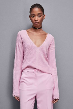 Patrizia Pepe Essential Wool Ribbed Sweater Pinkki | FWP645912