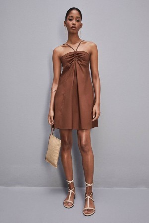 Patrizia Pepe Flared Mini Dress With Bare Shoulders Ruskea | ZIM829374