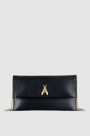 Patrizia Pepe Fly Leather Clutch Bag With Chain Mustat | YWH523486