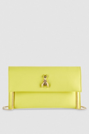 Patrizia Pepe Fly Leather Clutch Bag With Chain Keltainen | GWZ097286