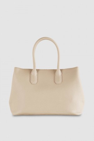 Patrizia Pepe Fly Leather Shopping Bag With Shoulder Strap Beige | FHP395062