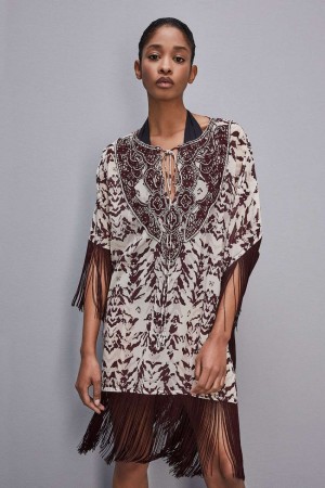 Patrizia Pepe Hand-embroidered Kaftan With Georgette Fringing Monivärinen | OTL687149