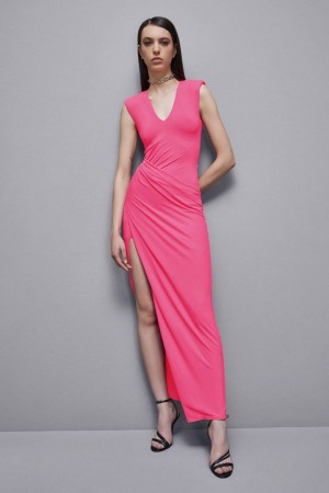 Patrizia Pepe Long Crape Dress With Draping Pinkki | RUS679251