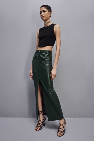 Patrizia Pepe Long Skirt In Coated Fabric Vihreä | CHQ736419