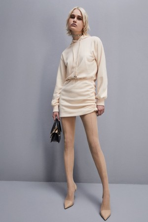 Patrizia Pepe Long-sleeved Fleece Dress Beige | QHS632809