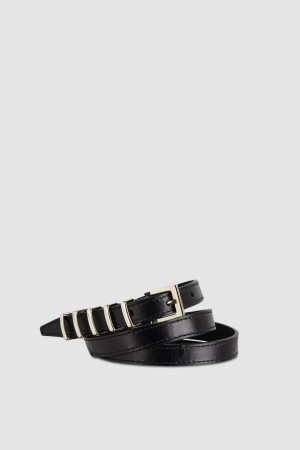 Patrizia Pepe Low-waisted Leather Belt Mustat | WMI378405