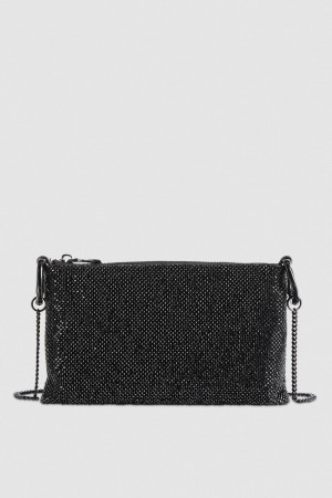 Patrizia Pepe Maxichain Rhinestone Clutch Bag Mustat | MOB785246