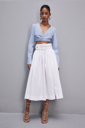 Patrizia Pepe Midi Flared Skirt With Belt Valkoinen | GXD137645