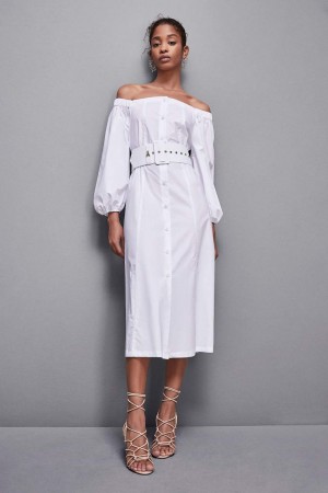 Patrizia Pepe Off-shoulder Dress With Belt Valkoinen | KHF754192