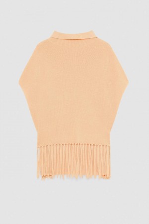 Patrizia Pepe Organic Wool Fringed Poncho Beige | MJZ752963