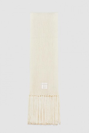 Patrizia Pepe Ribbed Scarf With Fabric Fringes Beige | QVU306241