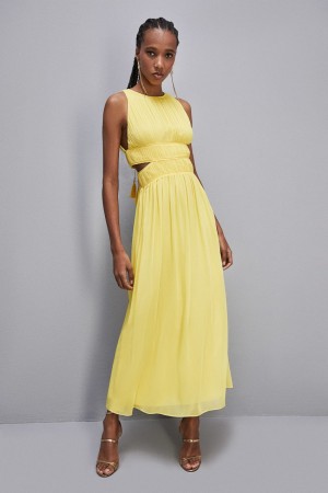 Patrizia Pepe Sleeveless Long Dress With Pleated Effect Keltainen | VSR619380