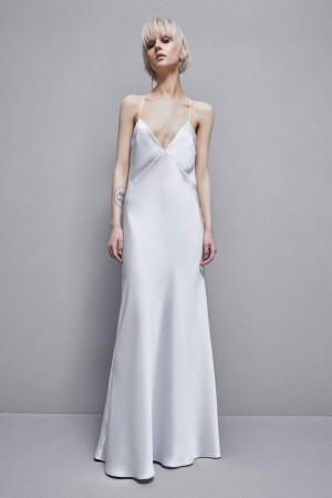 Patrizia Pepe Sleeveless Long Satin Dress Valkoinen | ZEX429653