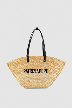 Patrizia Pepe Straw Shopper Beige | LZR497826