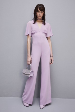 Patrizia Pepe V-neck Jumpsuit In Sablè Crepe Fabric Violetit | PAK370154