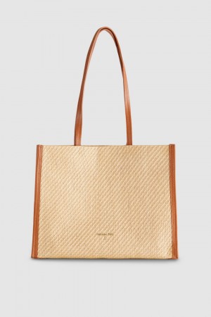 Patrizia Pepe Woven Fabric Shopping Bag Ruskea | CLU593728