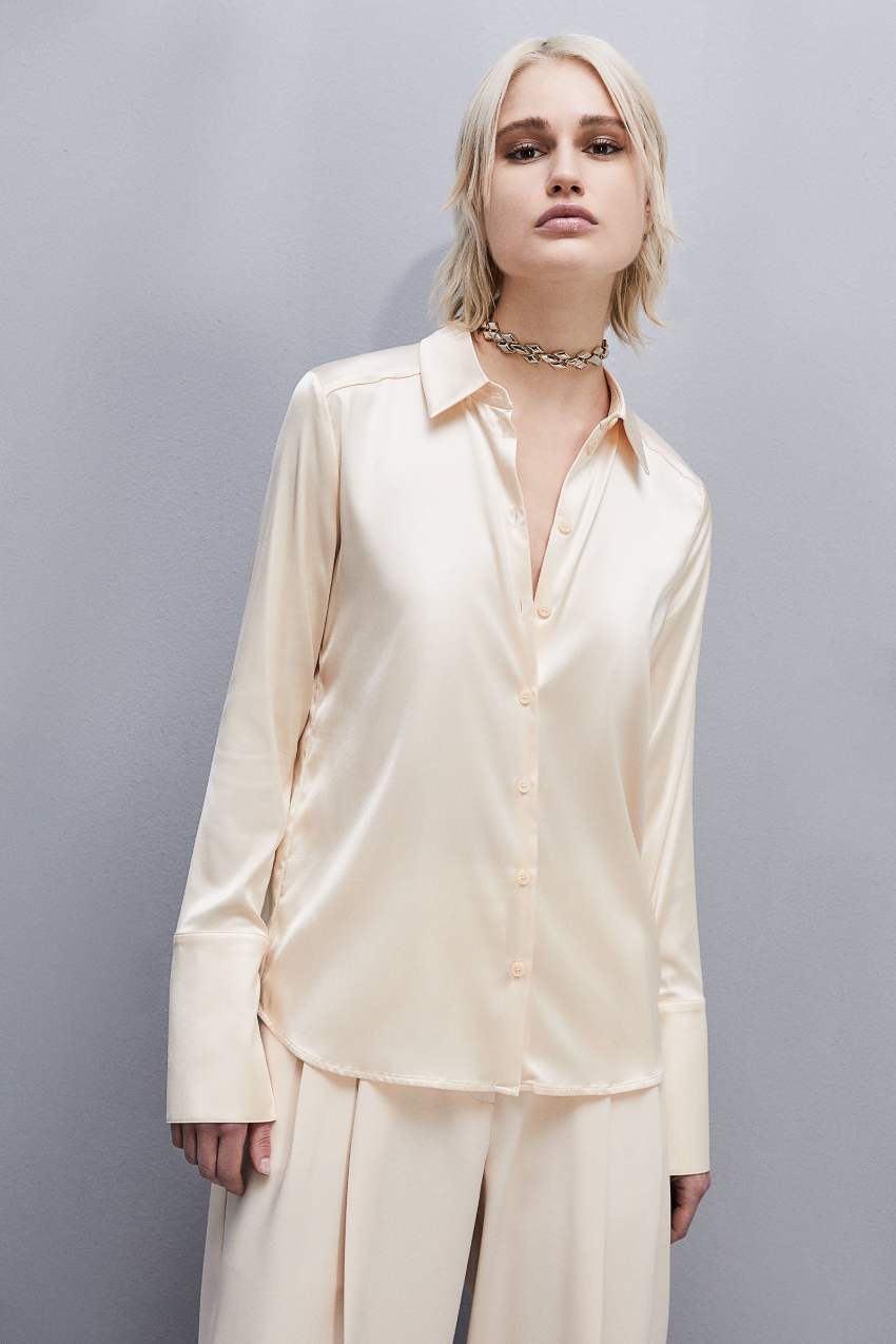 Patrizia Pepe Boyfriend-fit Satin Shirt Beige | JPE803964