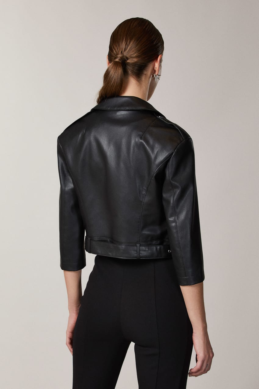 Patrizia Pepe Coated Fabric Biker Jacket Mustat | INA841927