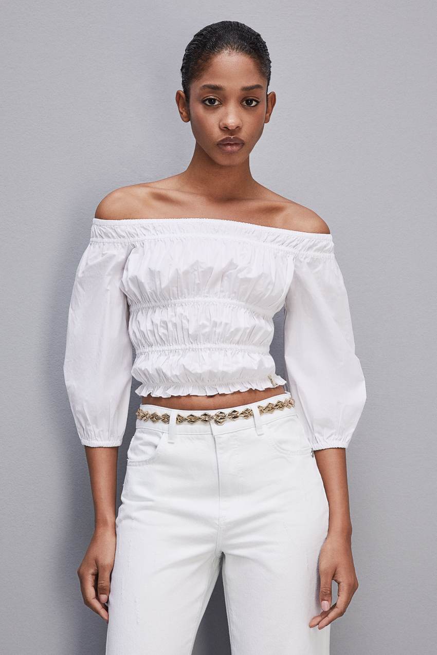 Patrizia Pepe Cotton Off-shoulder Top Valkoinen | GPL962841