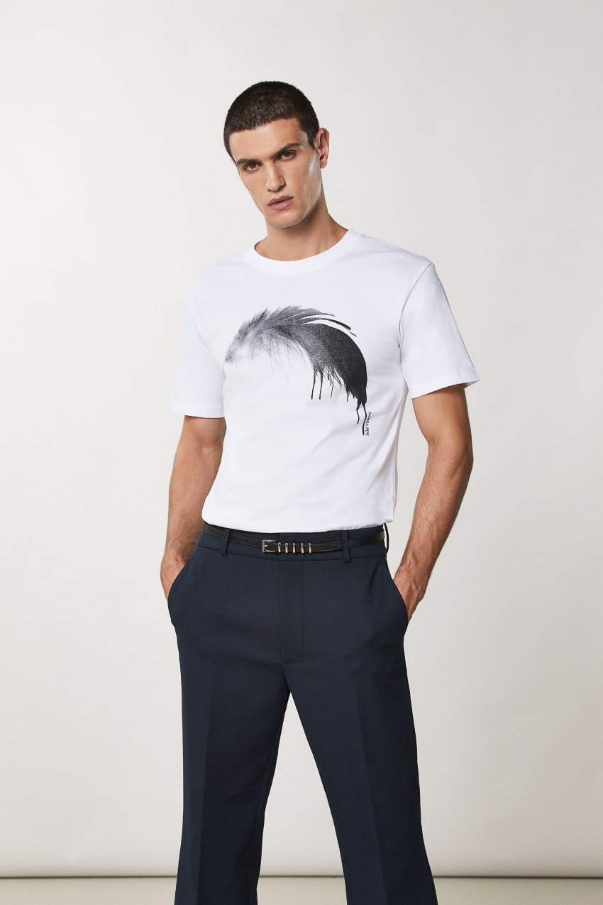 Patrizia Pepe Cotton T-shirt With Feather Print Valkoinen | ZOP734618