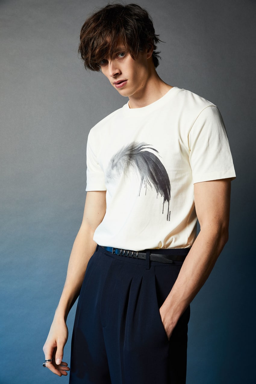 Patrizia Pepe Cotton T-shirt With Feather Print Valkoinen | ZOP734618