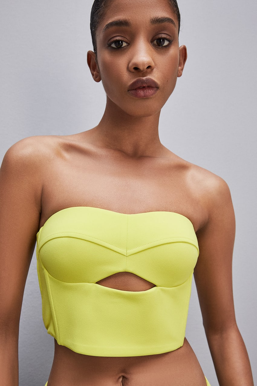 Patrizia Pepe Cut-out Bustier Top In Sablé Crepe Fabric Keltainen | ZUD853291