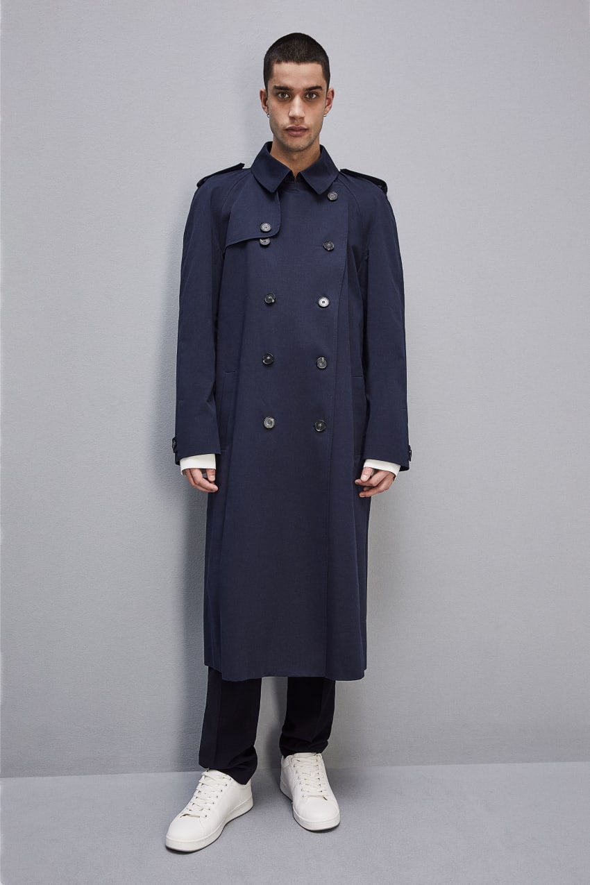 Patrizia Pepe Double-breasted Cotton Gabardine Trench Coat Sininen | YUD356092