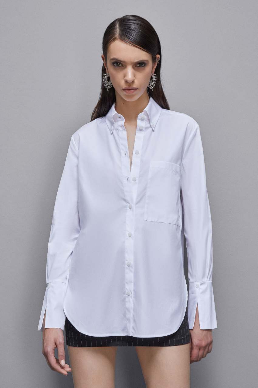 Patrizia Pepe Essential Cotton Shirt With Pocket Valkoinen | BVP392487