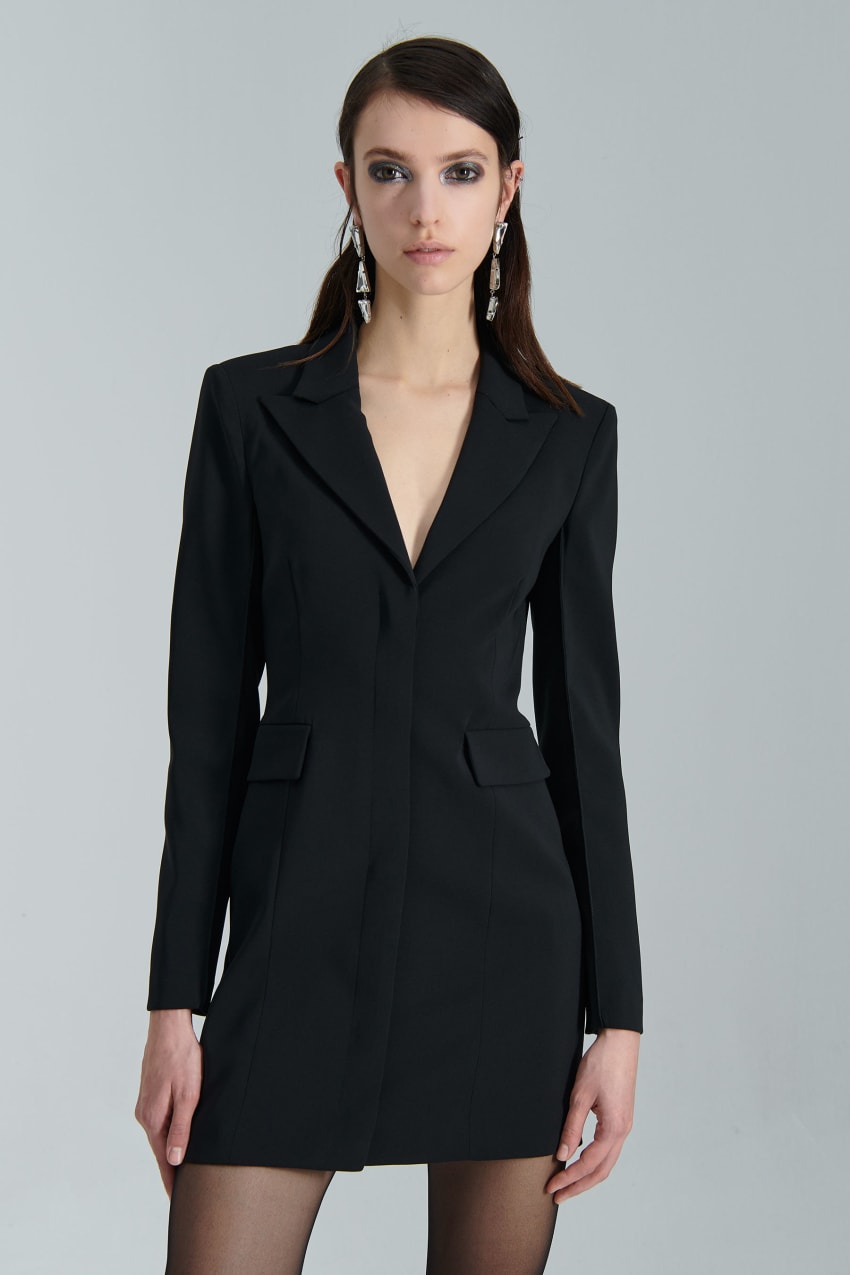 Patrizia Pepe Essential Crepe Dress Jacket Mustat | GUI691028