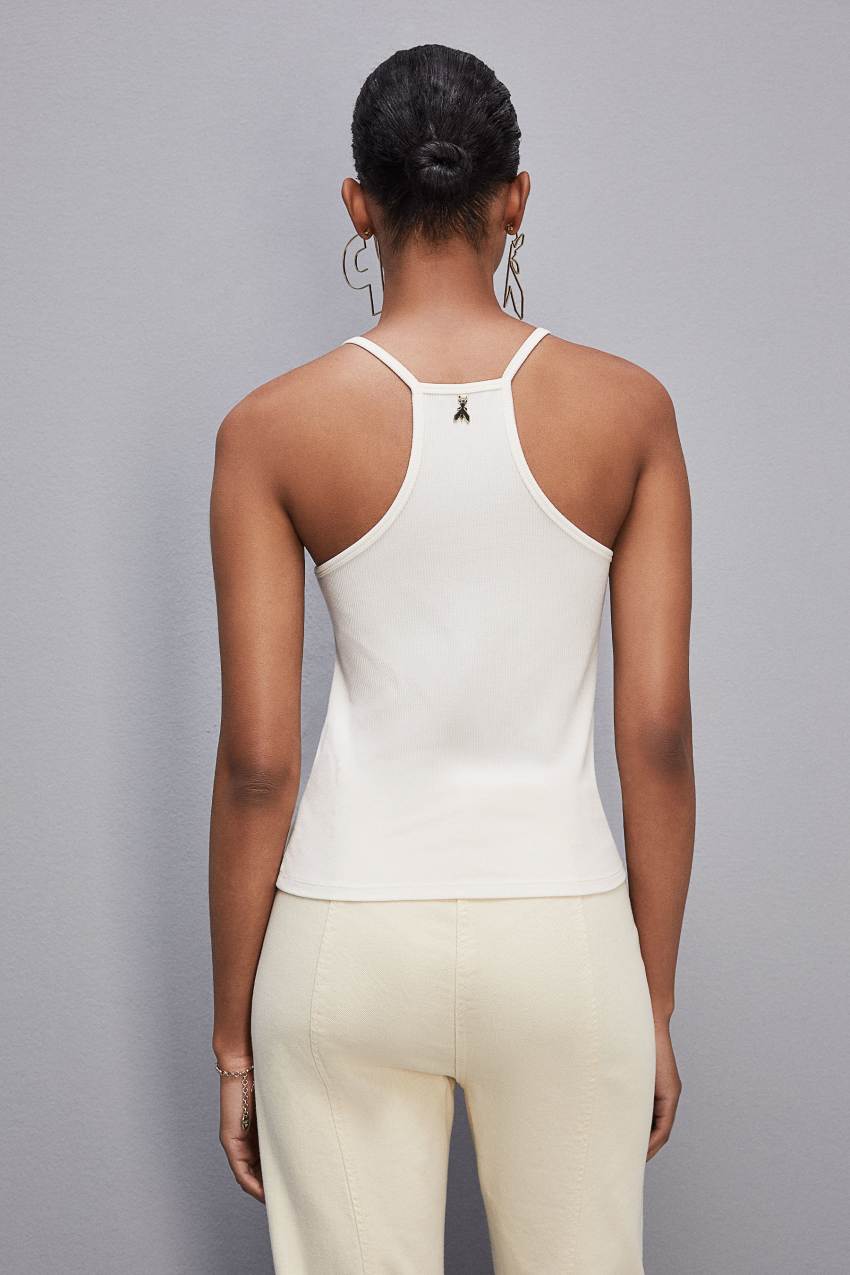 Patrizia Pepe Essential Ribbed Viscose Tank Top Valkoinen | UAY921438