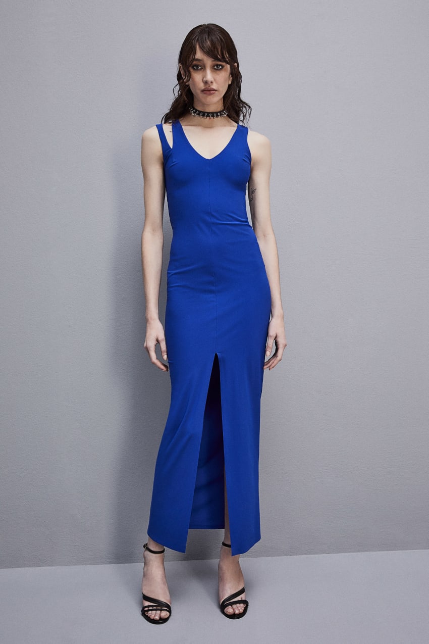 Patrizia Pepe Essential Technical Jersey V-neck Dress Vaaleansininen | IMG978403