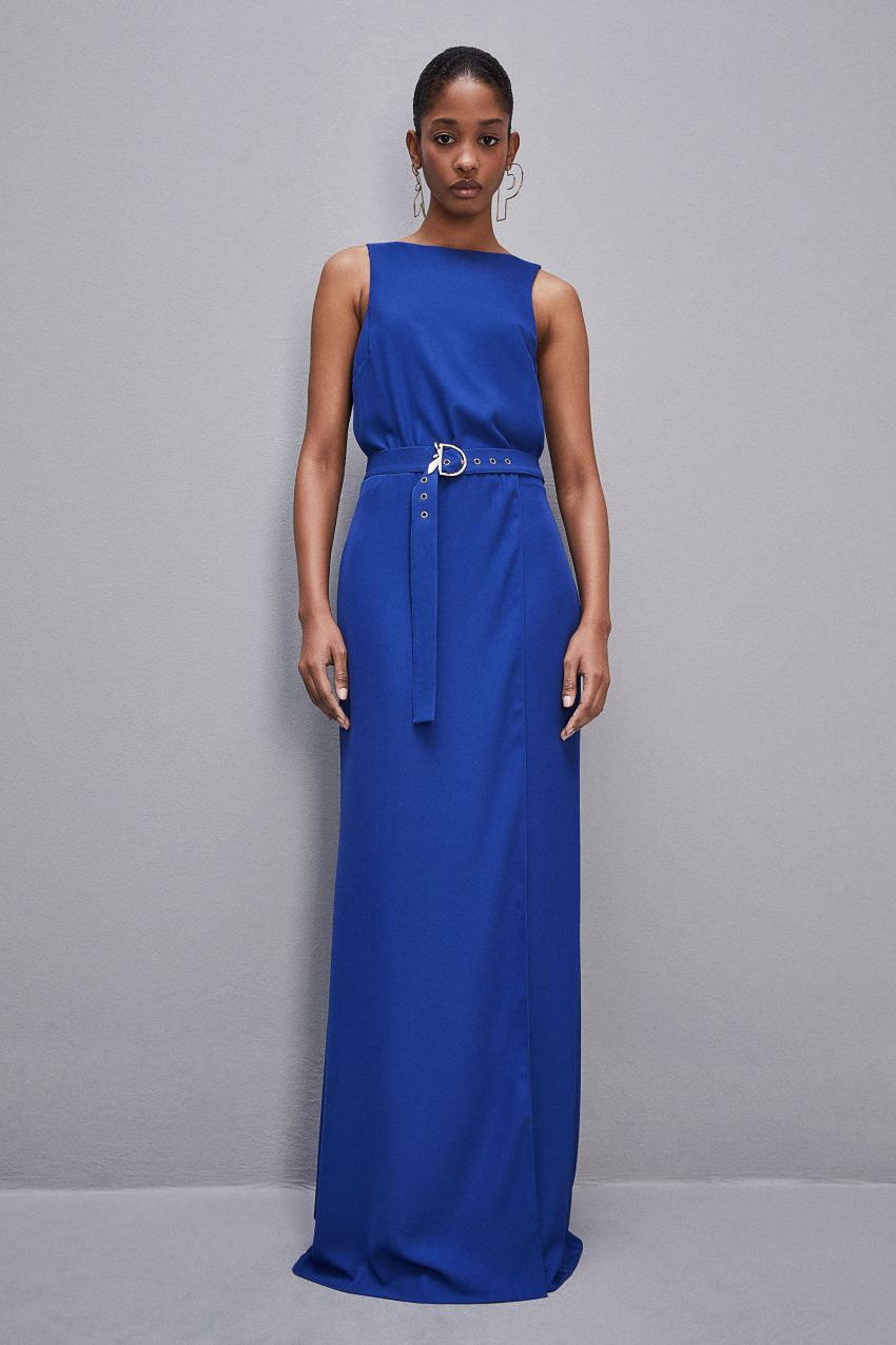 Patrizia Pepe Extra Long Soft Sleeveless Dress In Twill Vaaleansininen | NEP479153