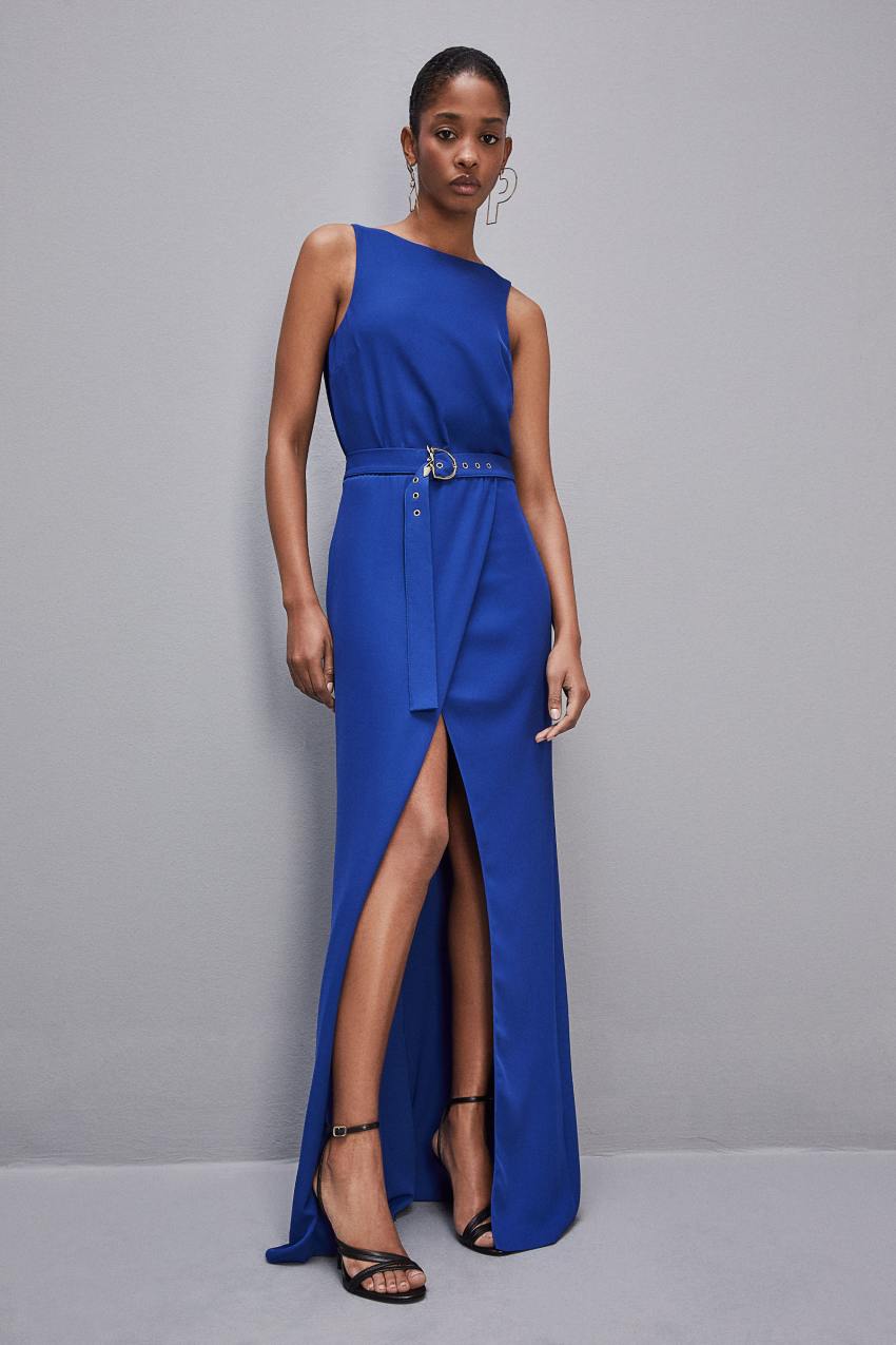 Patrizia Pepe Extra Long Soft Sleeveless Dress In Twill Vaaleansininen | NEP479153