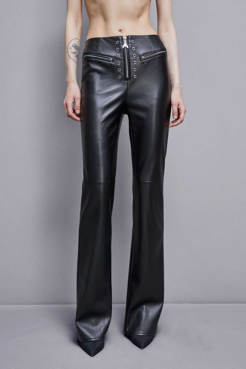 Patrizia Pepe Faux Leather High-waisted Flared Pants Mustat | MVH725431