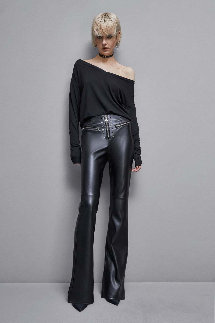 Patrizia Pepe Faux Leather High-waisted Flared Pants Mustat | MVH725431