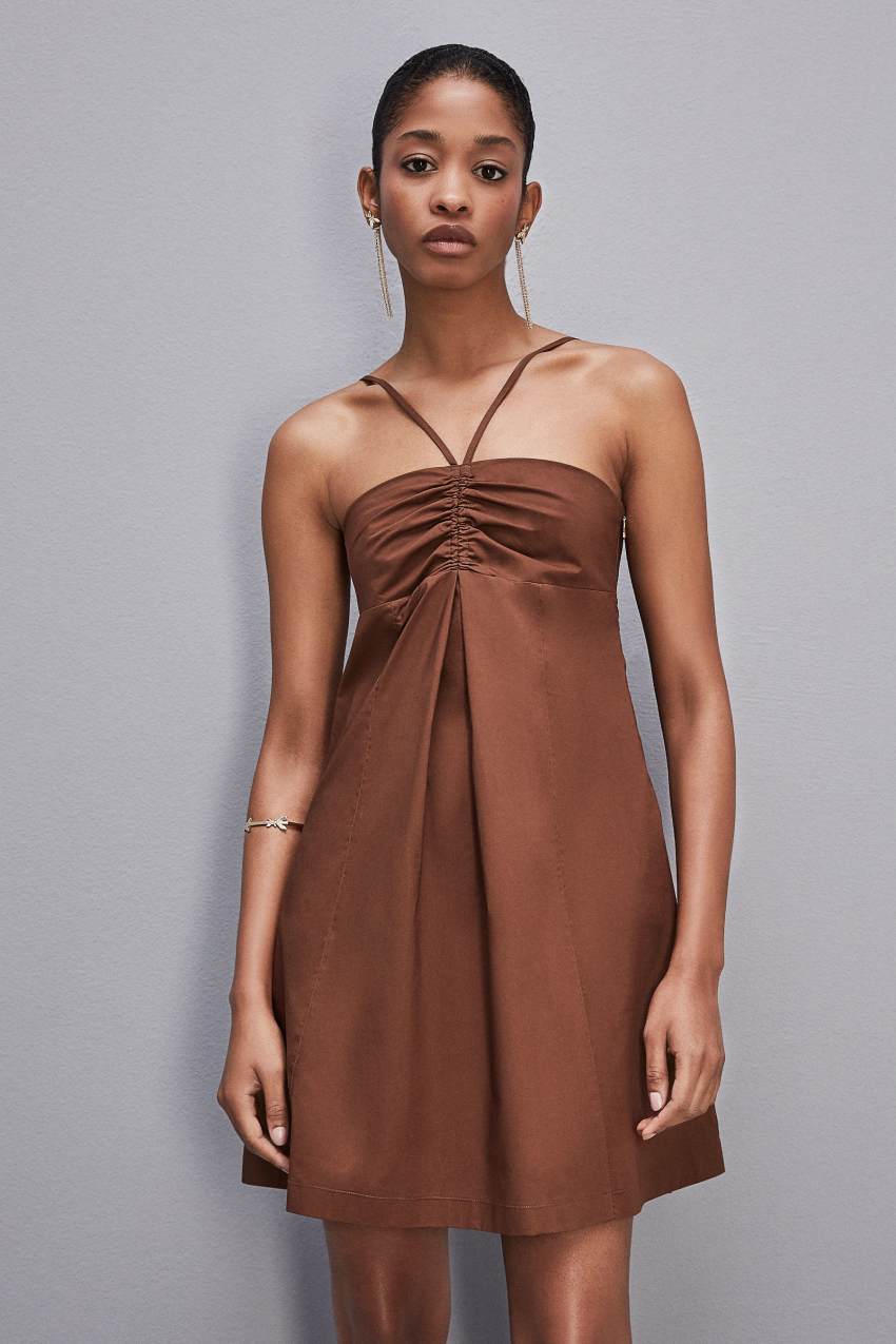 Patrizia Pepe Flared Mini Dress With Bare Shoulders Ruskea | ZIM829374