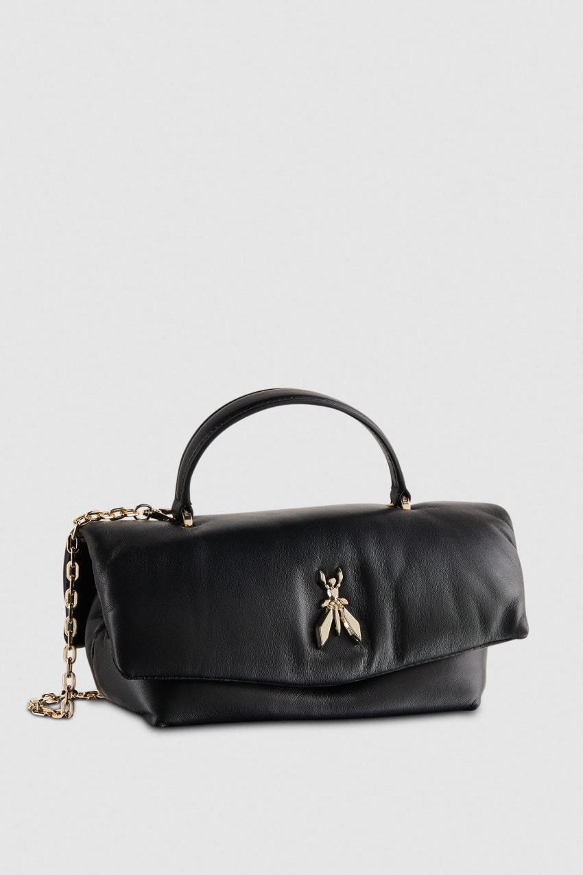 Patrizia Pepe Fly Bamby Leather Shoulder Bag Mustat | AKU409538