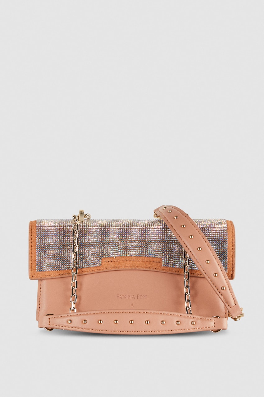 Patrizia Pepe Fly Bamby Shoulder Bag With Rhinestones Pinkki | XST538196