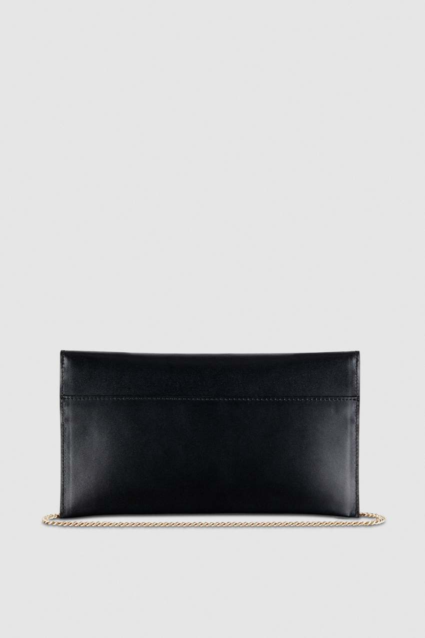 Patrizia Pepe Fly Leather Clutch Bag With Chain Mustat | YWH523486