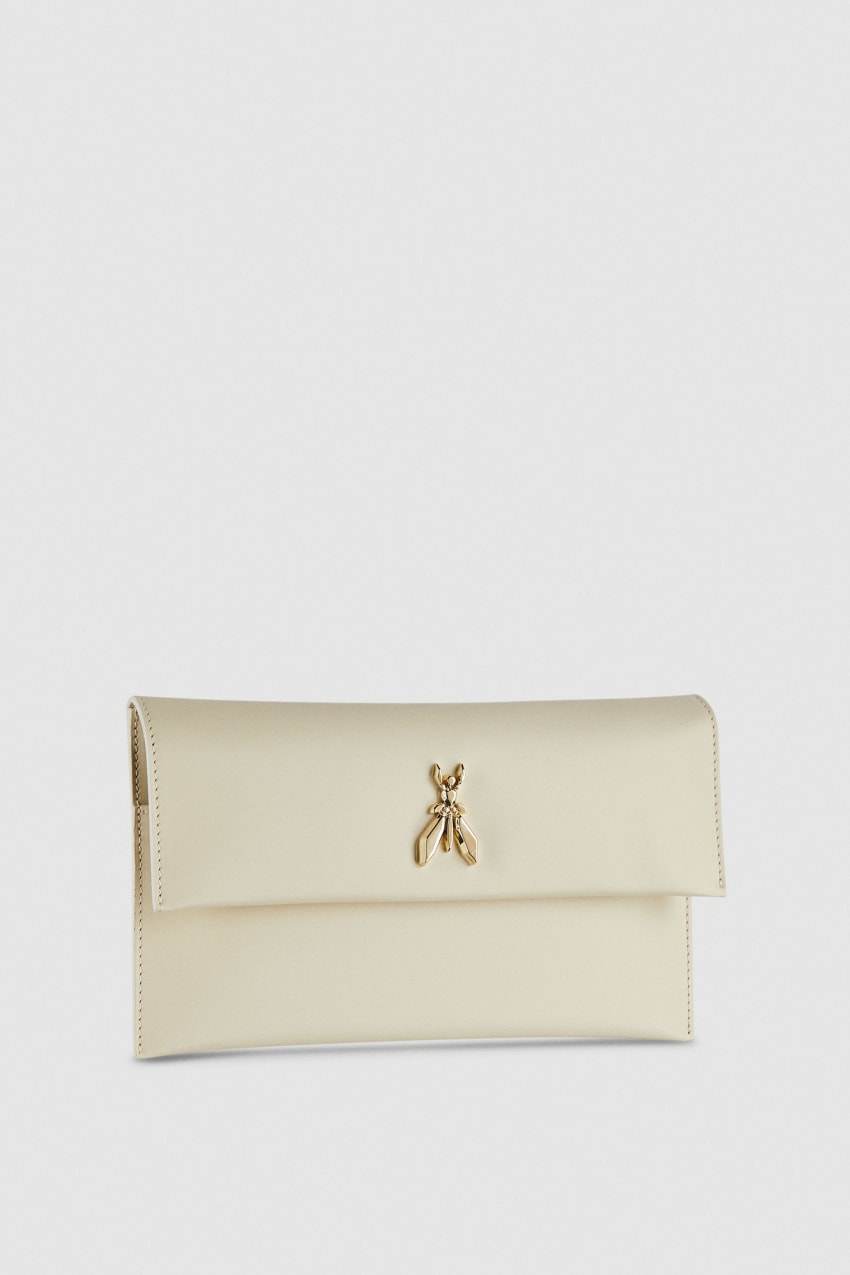 Patrizia Pepe Fly Leather Clutch Bag With Chain Beige | DYO651894