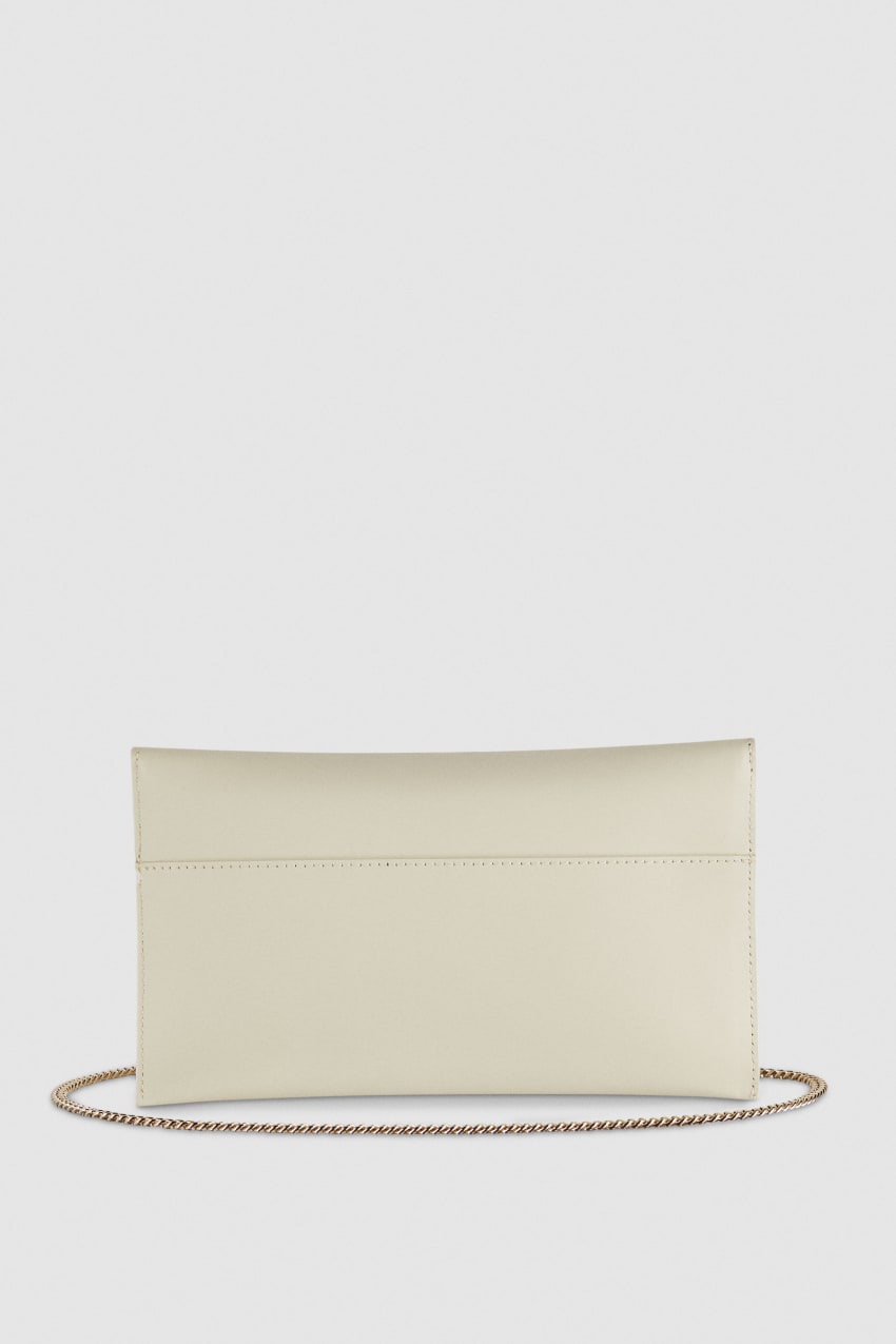 Patrizia Pepe Fly Leather Clutch Bag With Chain Beige | DYO651894