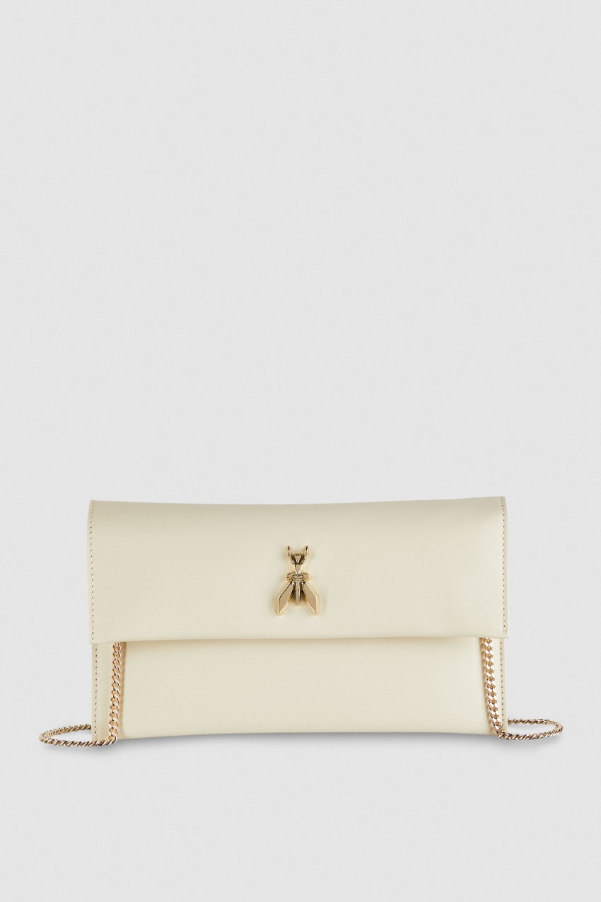 Patrizia Pepe Fly Leather Clutch Bag With Chain Beige | DYO651894