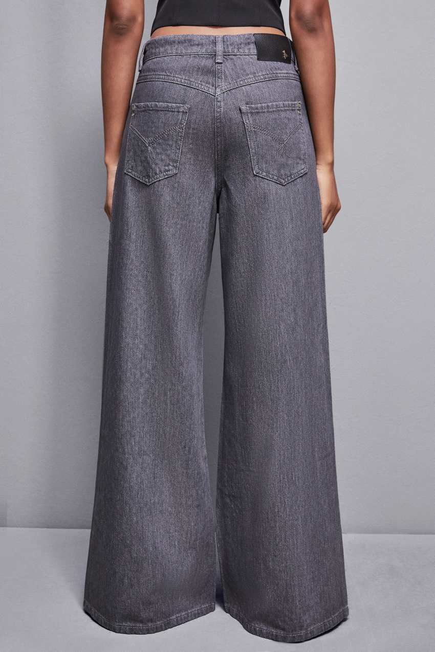 Patrizia Pepe Gray Wide Leg Low-waisted Jeans With Rhinestones Harmaat | ZIB234875