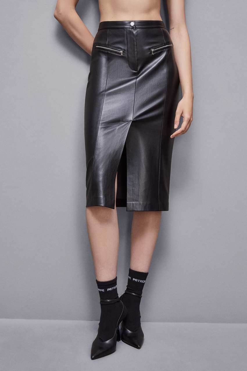 Patrizia Pepe High-waisted Midi Skirt In Faux Leather Mustat | FEG463987