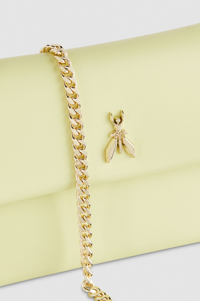 Patrizia Pepe Leather Clutch Bag With Chain Shoulder Strap Keltainen | YVM471092