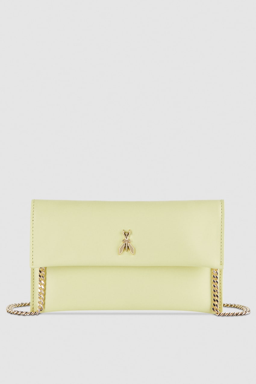 Patrizia Pepe Leather Clutch Bag With Chain Shoulder Strap Keltainen | YVM471092